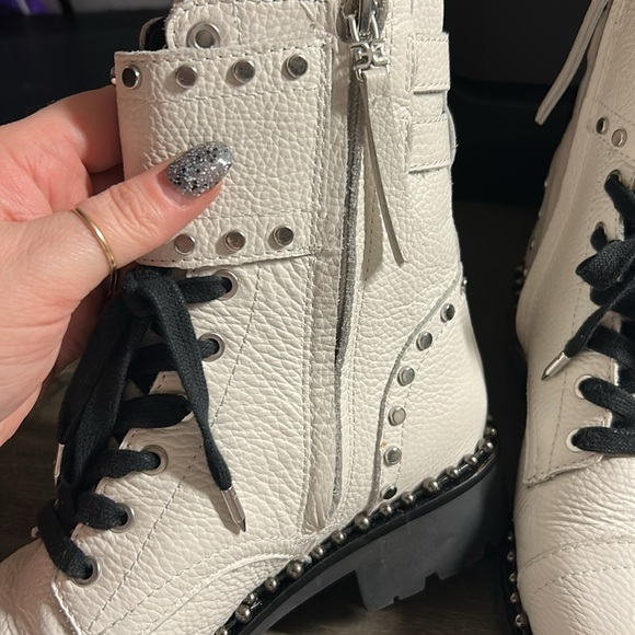 Sam Edelman Womens Jennifer Combat Boots Size 7.5 White Leather Textured Zip Up - Picture 6 of 7